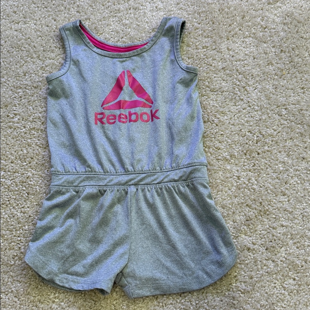 Reebok Heather Gray and Pink Logo Romper